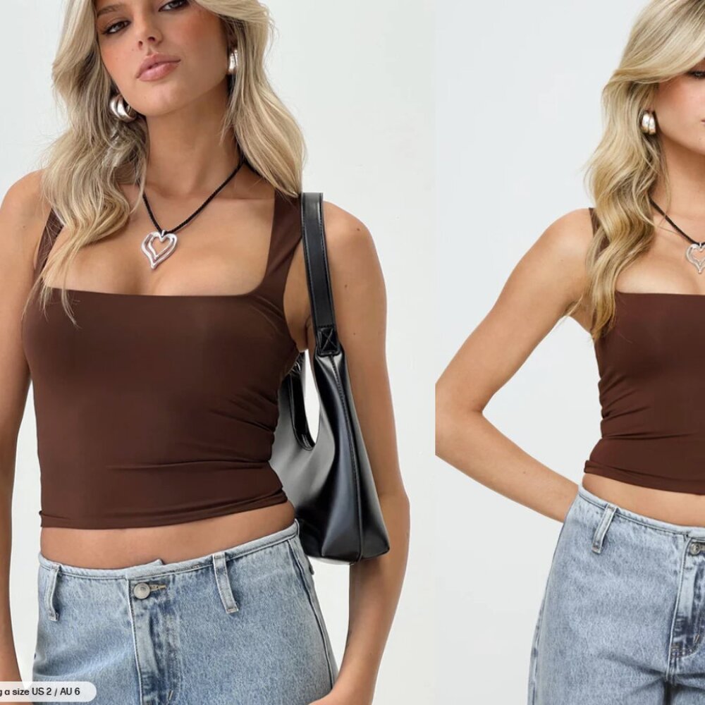 Princess Polly Back In Time Top Brown BRAND NEW